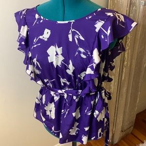 Banana republic, purple blouse with elastic waist and belt.